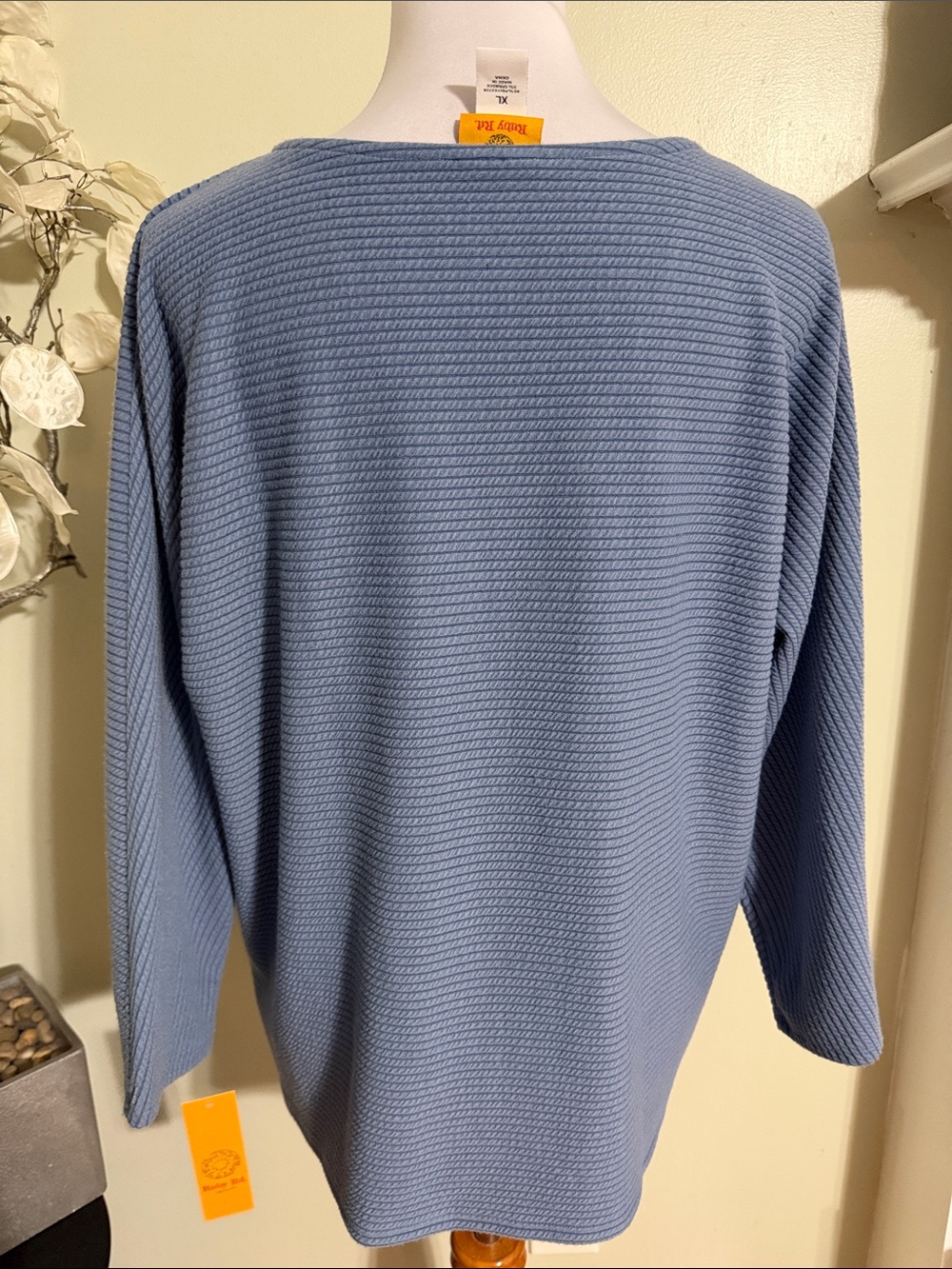 Ruby Rd Slate Blue Textured V-Neck Knot Front Top - Picture 4 of 5